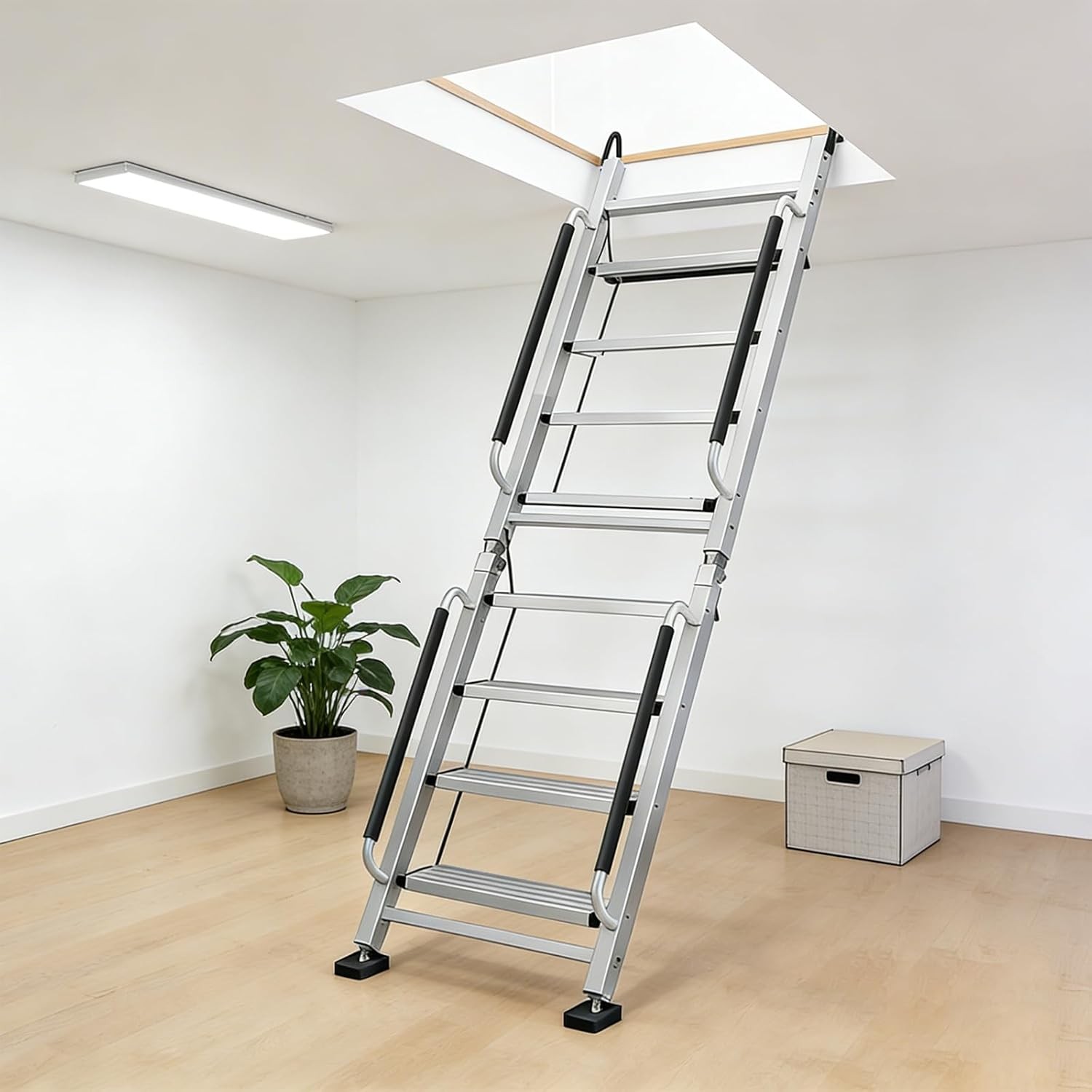 SPTZQURY 8-Step Foldable Aluminum Loft Attic Egress Ladder w/ Handrails gallery