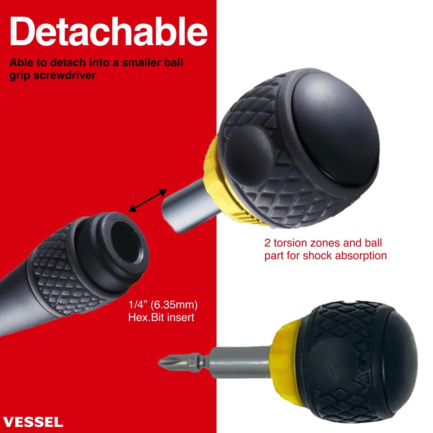 Vessel Ball Grip Ratcheting Screwdriver Interchangeable w JIS P2 Bit 12200MBH120 gallery