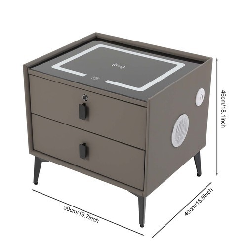 Dark Grey 2-Drawer Nightstand Fingerprint Lock Qi Charging Bluetooth Speaker gallery