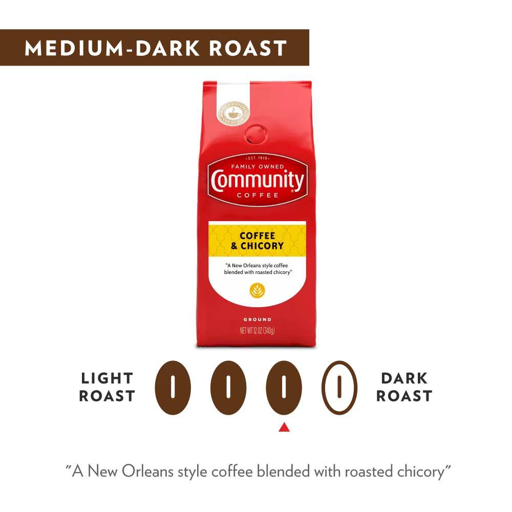 Community Coffee Coffee and Chicory Medium-Dark Roast Ground 12 oz Gable Top.. gallery