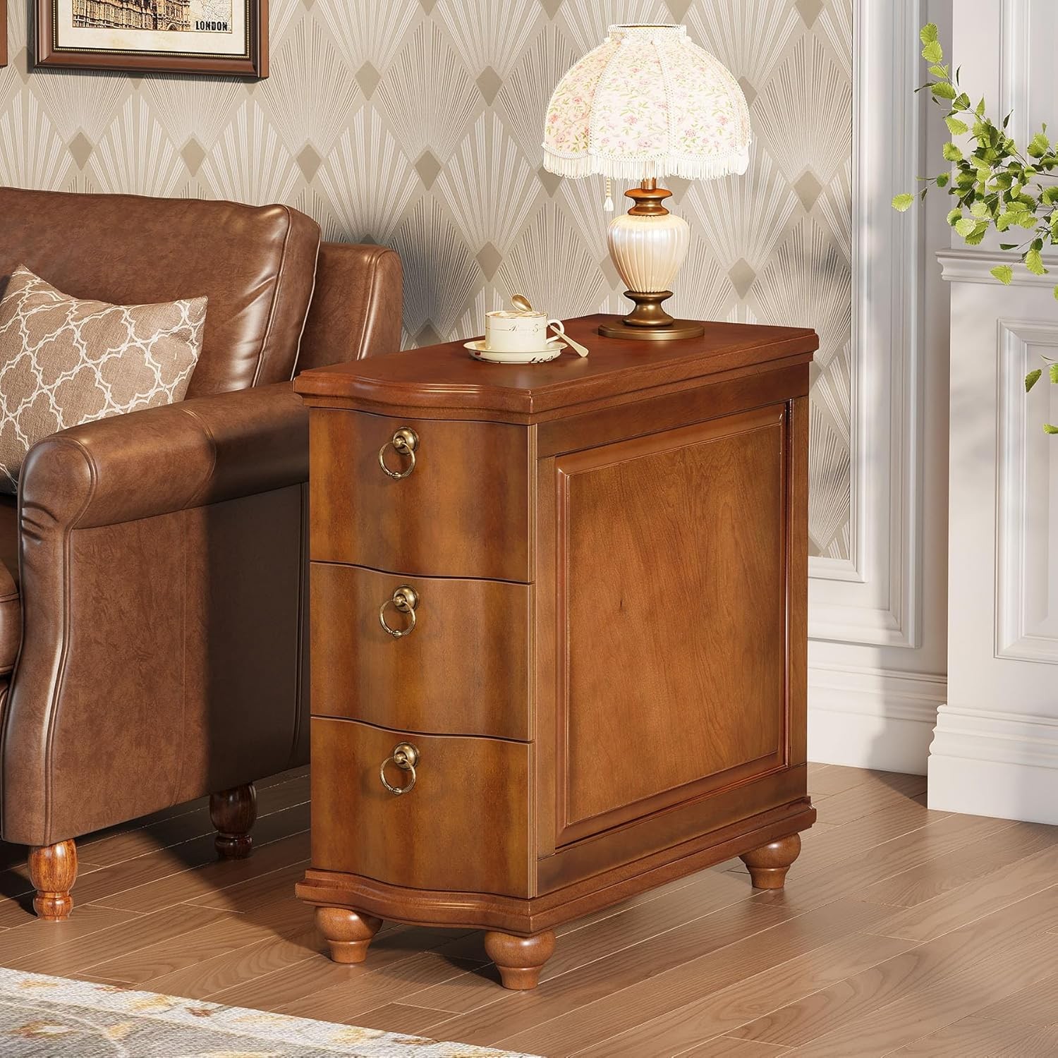 Wood Fully Assembled End Table, 3-Drawers Narrow Slim Side Table for Living Room gallery