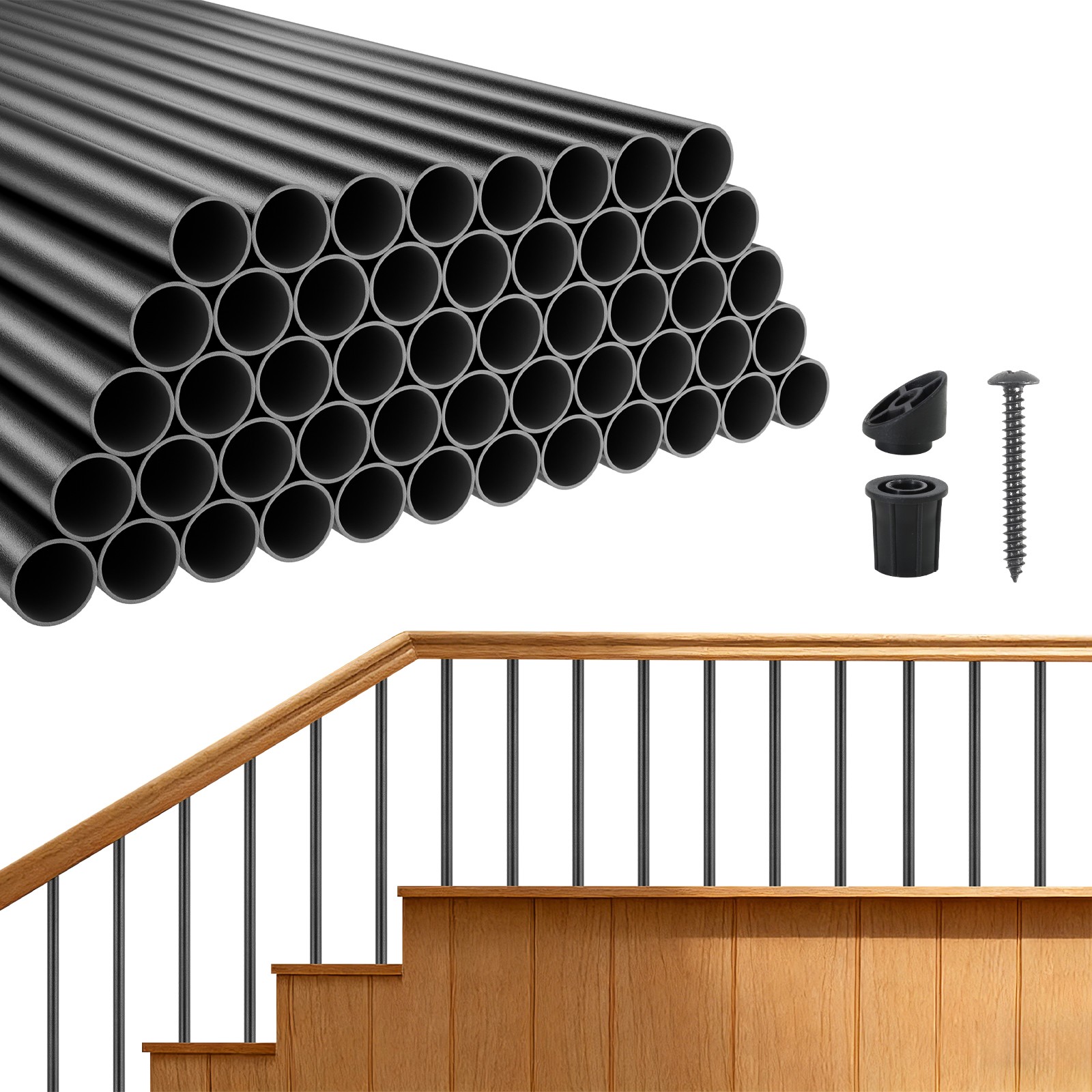VEVOR 125 Pack Deck Balusters 32 in Aluminum Spindles 3/4 in Dia. Round Black gallery