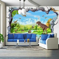 Dinosaurs Open Mouth 3D Full Wall Mural Photo Wallpaper Printing Home Kids Decor