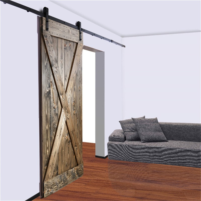 6.6FT Sliding Barn Door Hardware Kit Modern Closet Hang Style Track Rail Black gallery