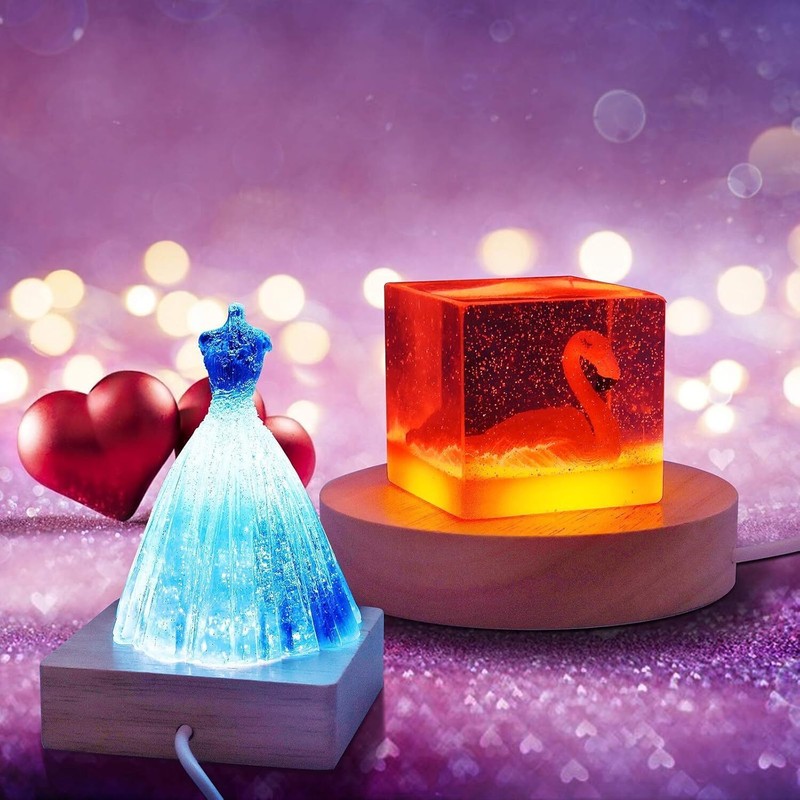 2PCS Wood LED Light Display Base for Glass Art/Paperweights Chaning Color Light gallery