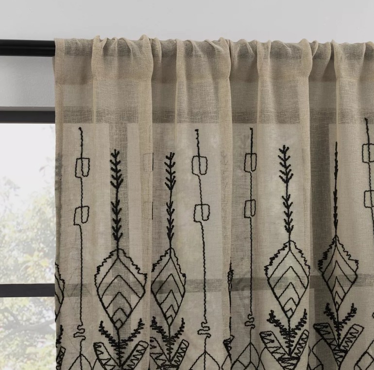 Indigo Road Sheer Geometric Rod Pocket Curtain Panel 50 x 84in Taupe - 1 panel gallery