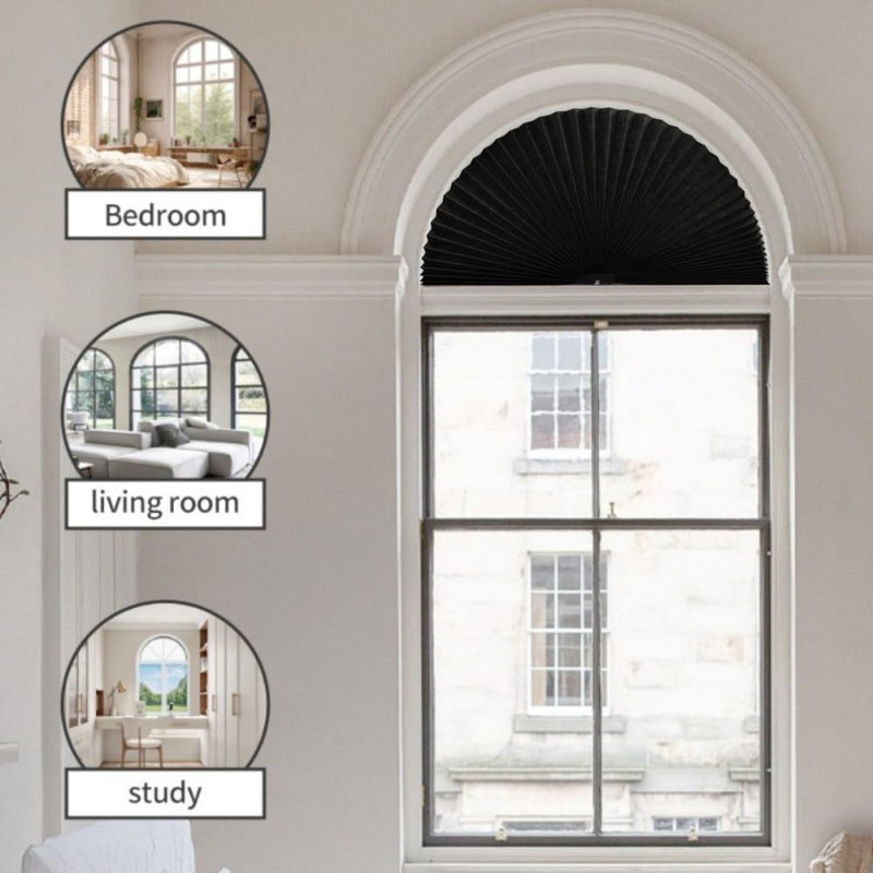 Arch Half Circle Window Shade Pleated Blinds No Tools Light Filtering Pleated Fa gallery