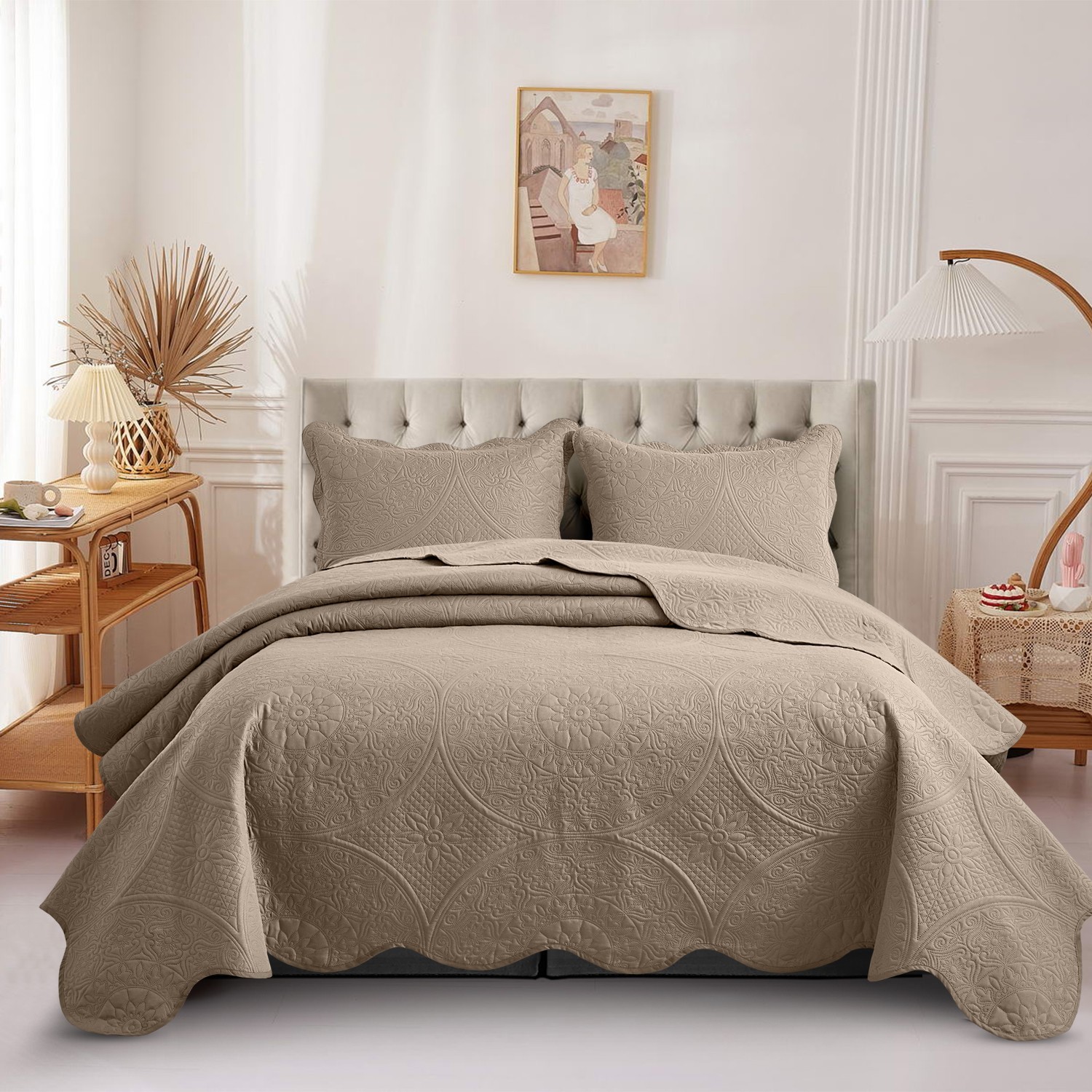 Embossed Quilt Coverlet Set Queen Size Lightweight Reversible Bedspread Bedding gallery