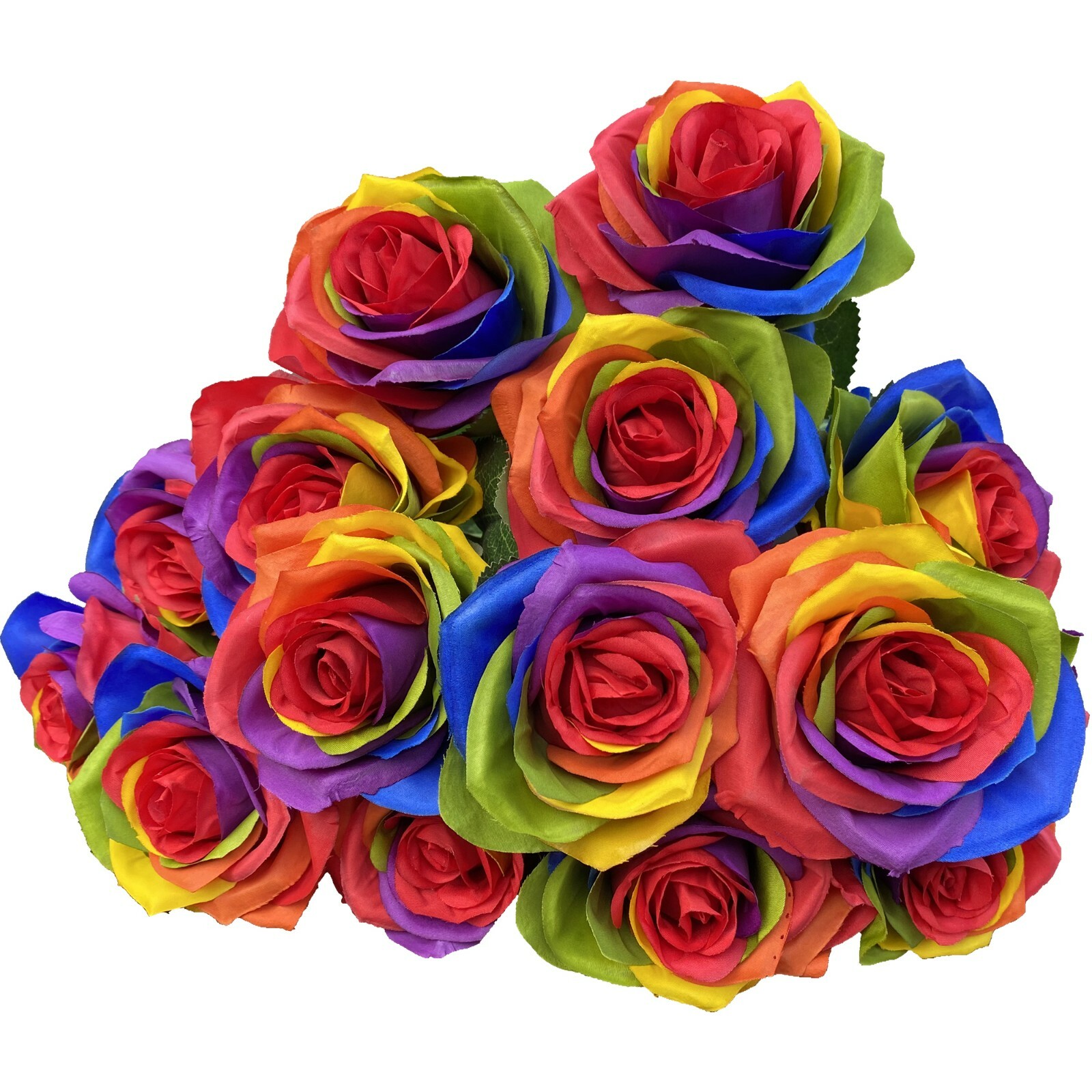 8pcs Artificial Silk Rainbow Rose Flowers DIY Floral Arrangment -Red center gallery