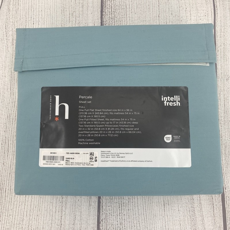 Home Expressions Sheet Set FULL Cameo Blue Cool Crisp 100% Cotton Percale gallery