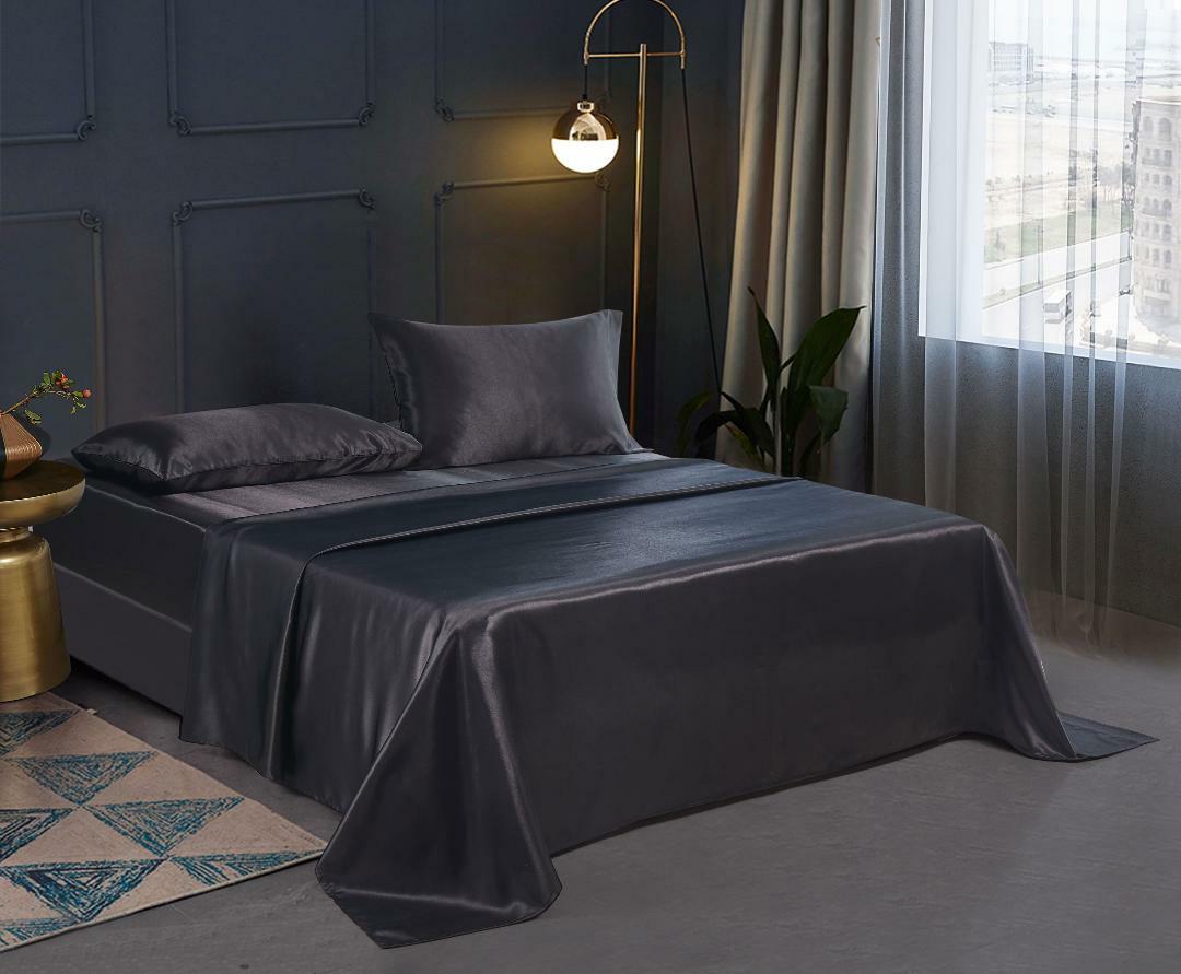 4 PC Satin Silky Soft Bed Sheet Set Queen/King Size Fitted Pillow Cases 5 Colors gallery