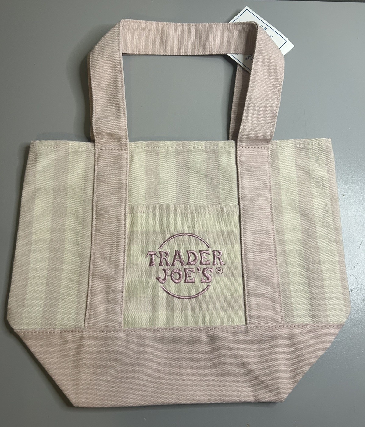 Trader Joe's Limited Mini Canvas Pastel Striped Tote Bag 2026 Pink Brand New gallery
