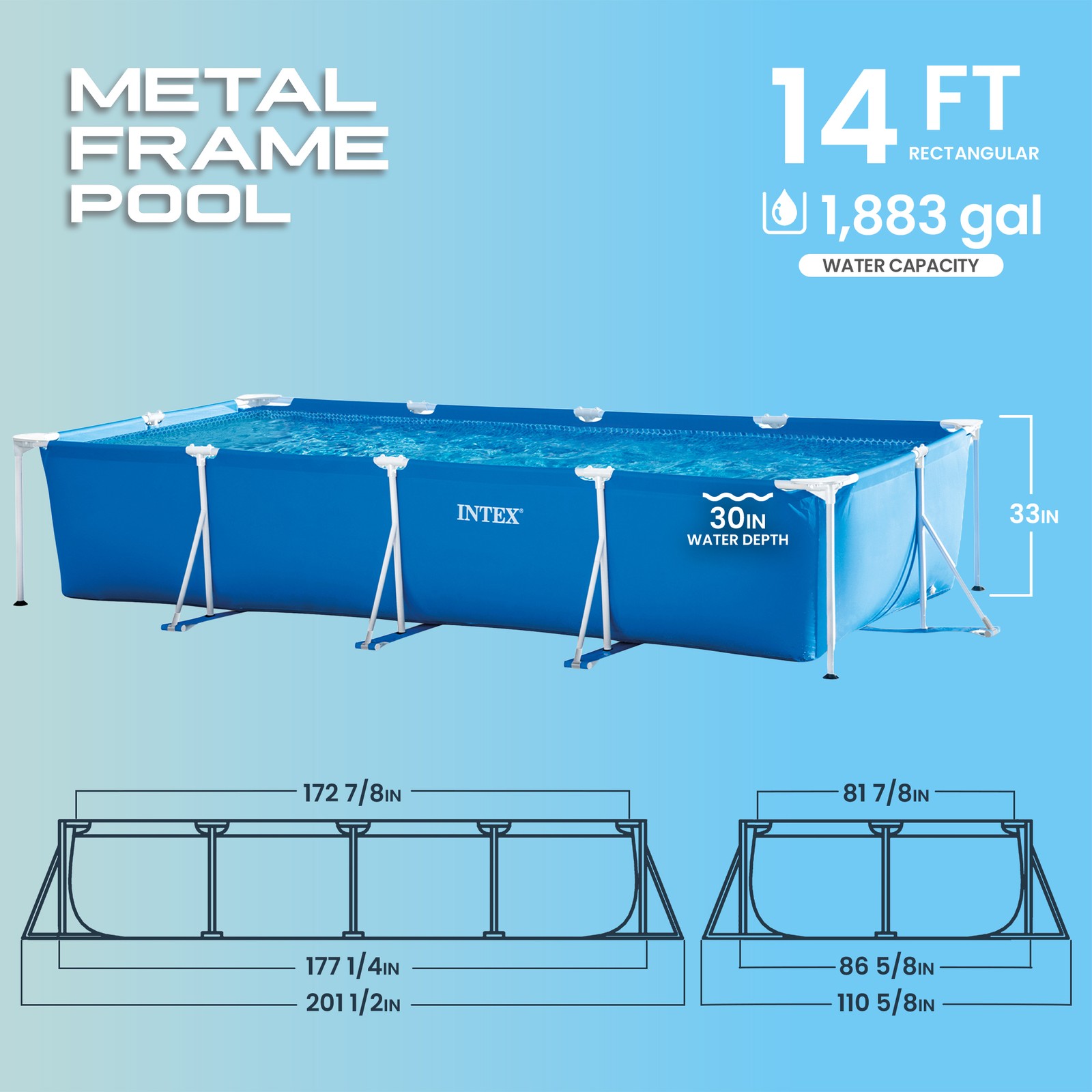Intex 14.75' x 33" Rectangular Frame Above Ground Outdoor Backyard Swimming Pool gallery