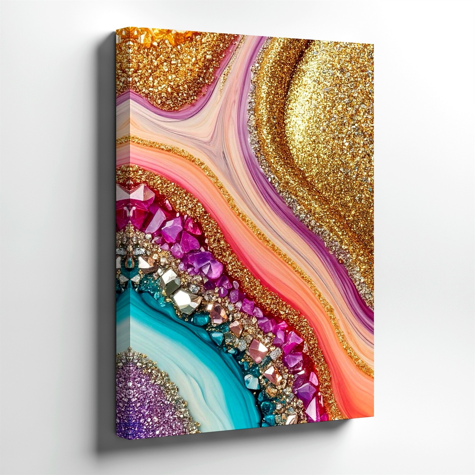 Wall Art Abstract Geode Glitter Gold Pink Purple Teal Crystal Canvas Print Decor gallery