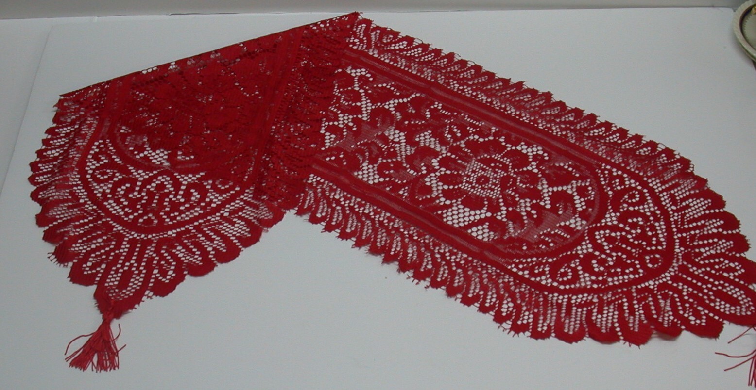Lace Table Runner with 2 Tassels ~ Red Christmas or Valentines 13" x 48" **NEW** gallery