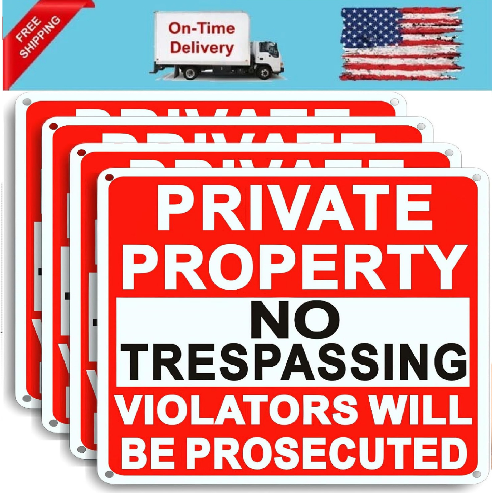 4 Pack Large No Trespassing Signs Private Property, 8x12 Inch Rust Free Aluminum gallery