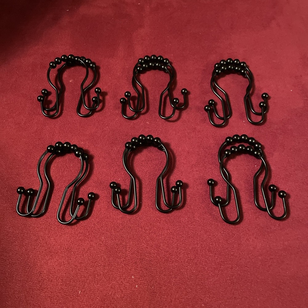 12 Pack Double Sided Shower Curtain Hooks Rustproof Stainless Steel Black