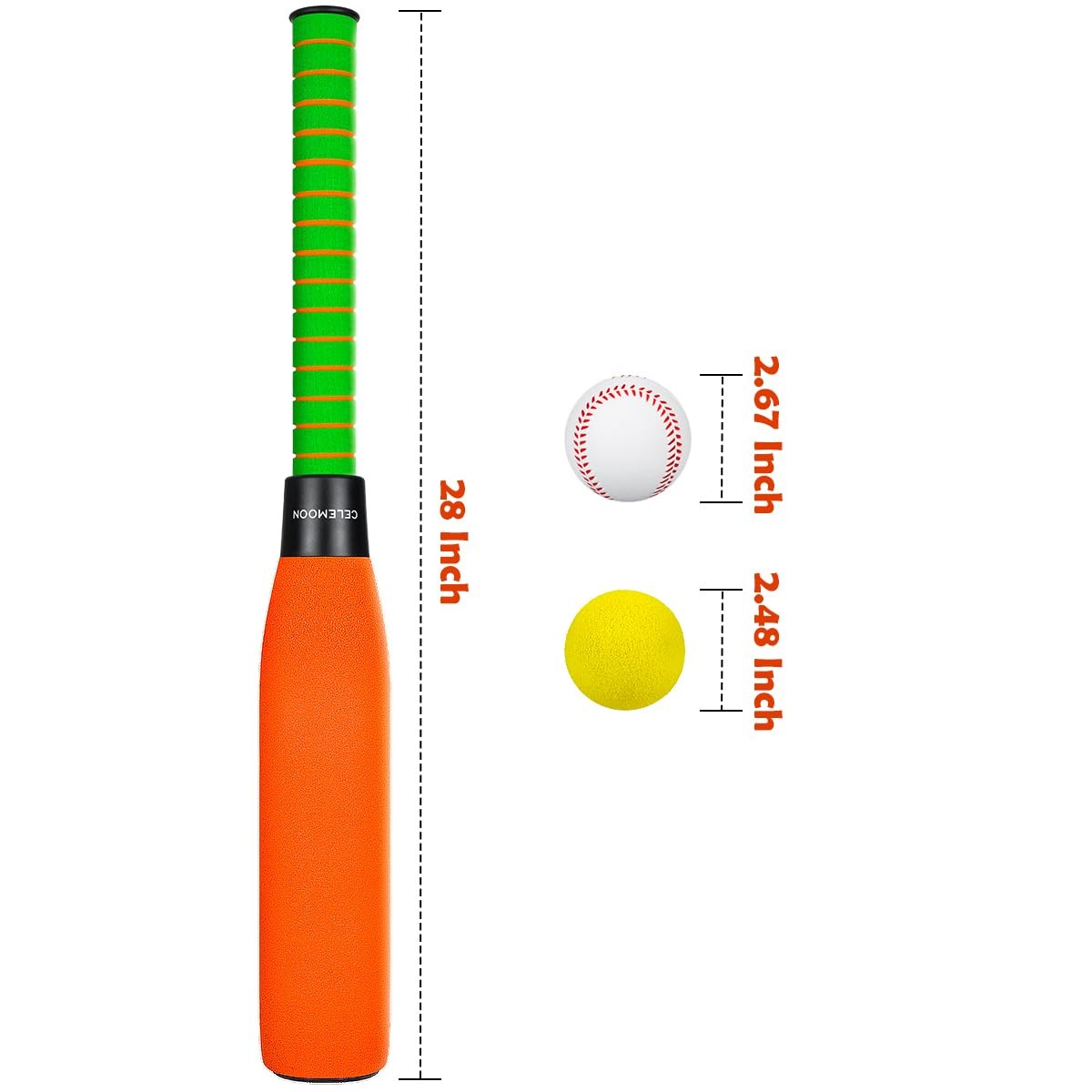 CeleMoon 22 Inch Foam Baseball Bat with 6 Soft 22 inches, 0.5 pounds, Orange gallery