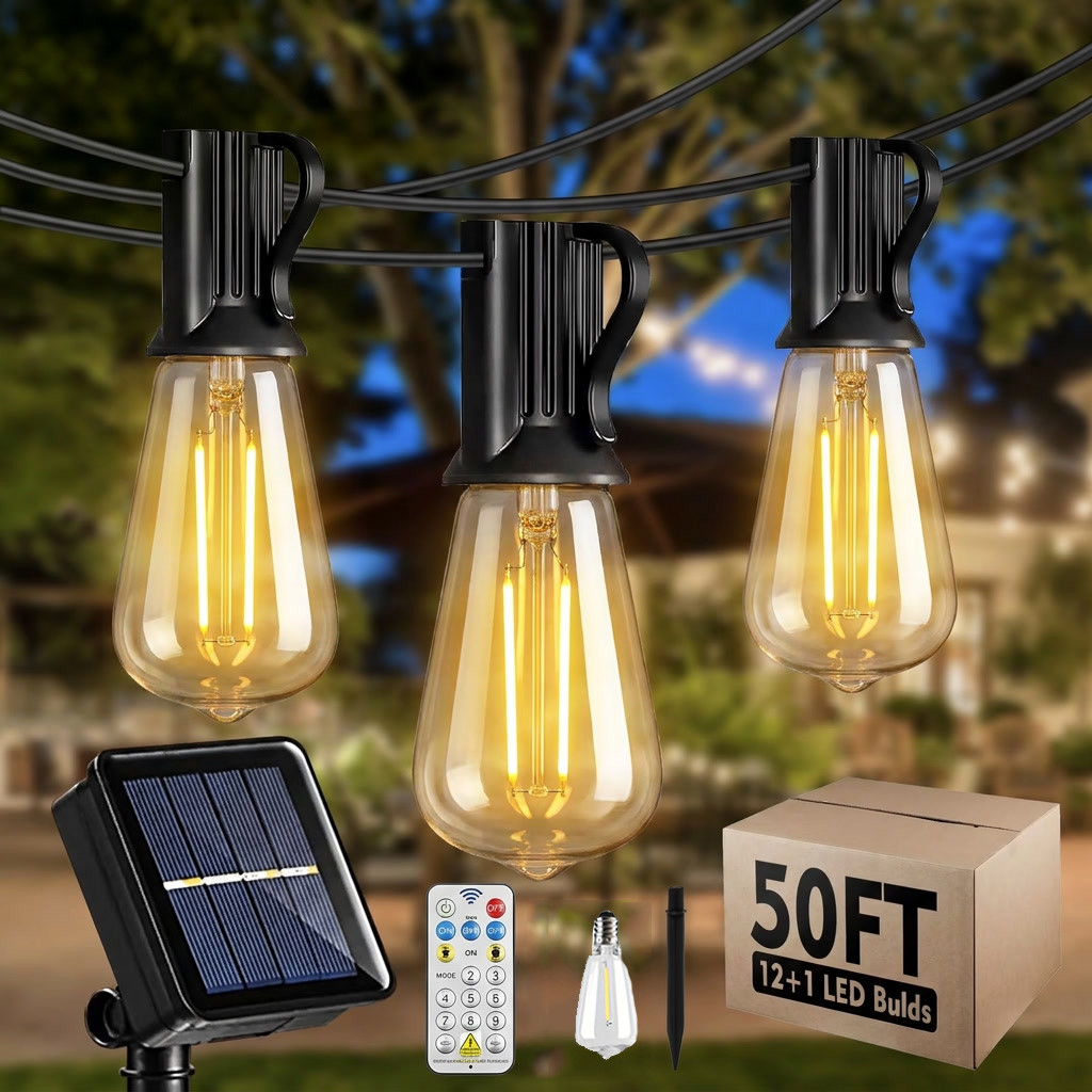 200FT Solar String Lights ST38 LED Outdoor Waterproof Patio Garden Bulb Lights gallery