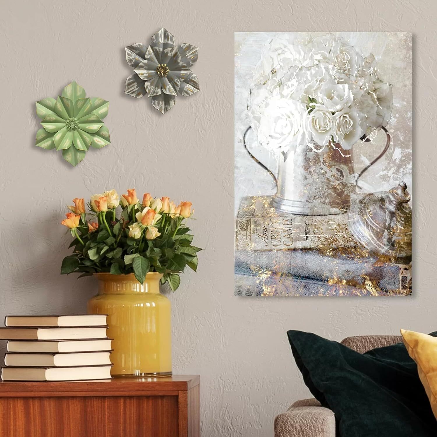 Metal Flower Wall Sculpture, 12.5" Rustic Modern Floral Artwork, Distressed 3D gallery