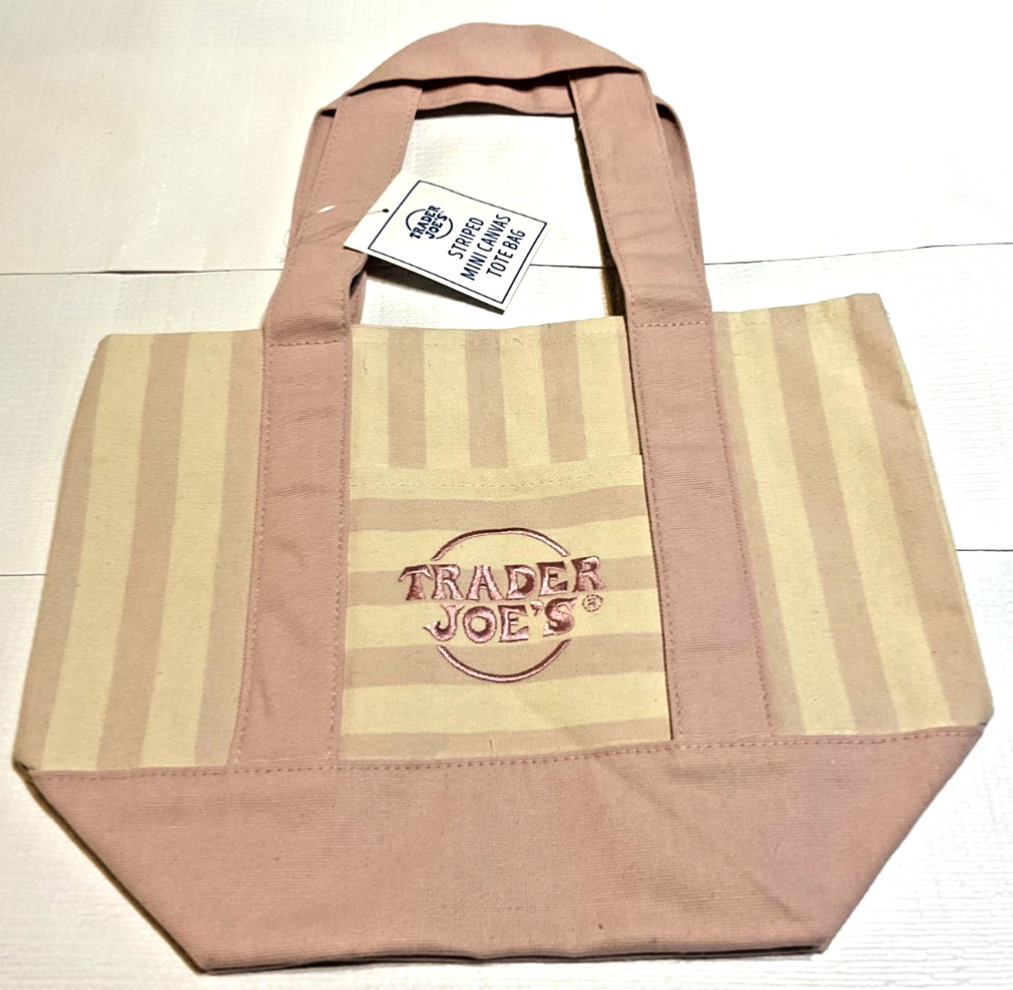 Trader Joe's Mini Canvas Tote Bag Striped Pink Brand New-Reusable gallery