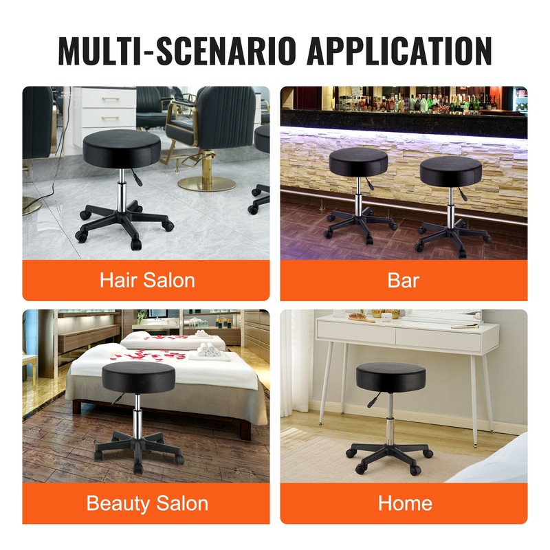 VEVOR Round Rolling Stool Swivel Stool with Wheels PU Leather Height Adjustable gallery