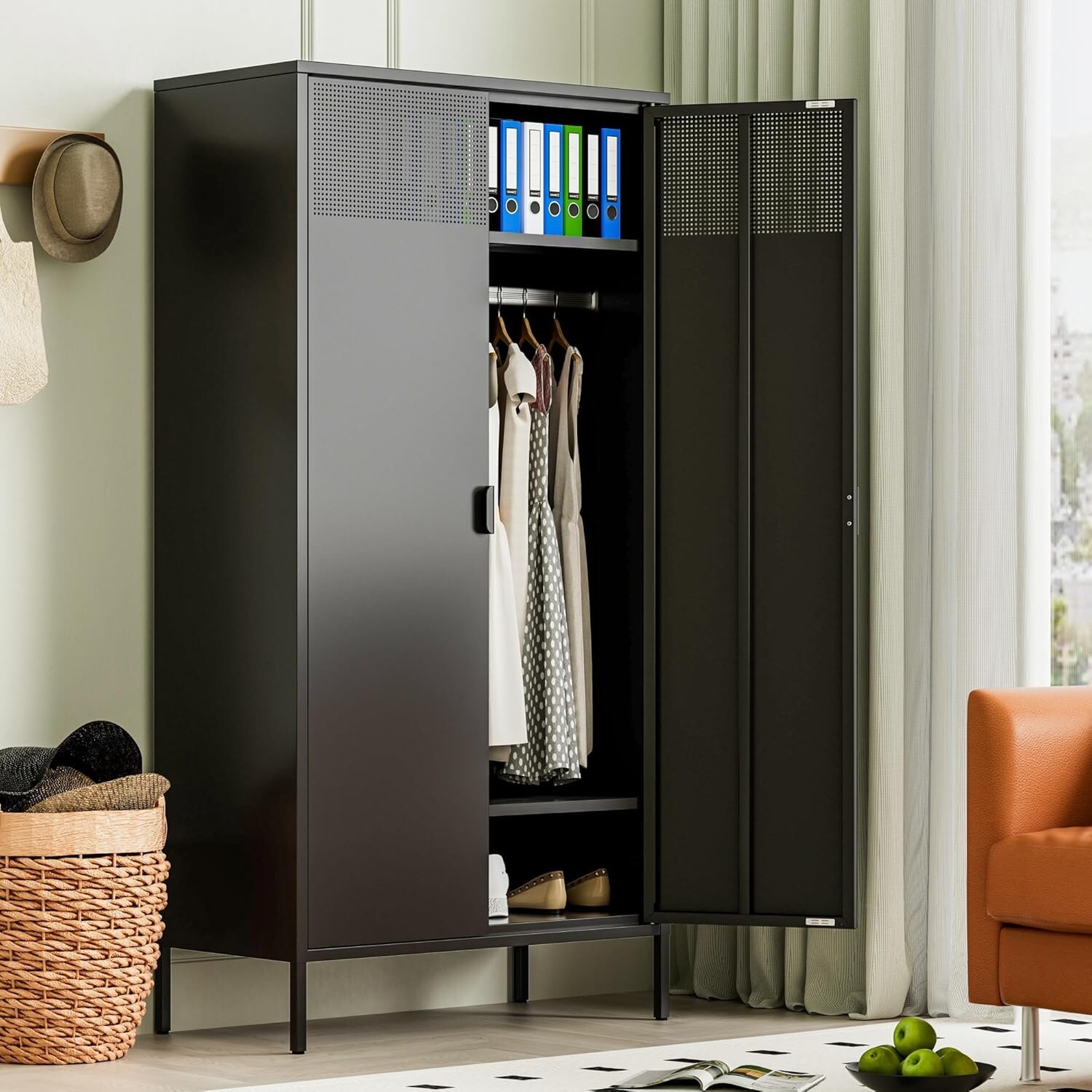 71" Metal Wardrobe Cabinet with Hanging Rod ,Metal Armoire Cabinet For Bedroom gallery