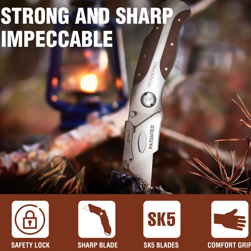 WORKPRO Quick-Change Folding Utility Knife Classical Retro Wood Grain Handle NEW gallery