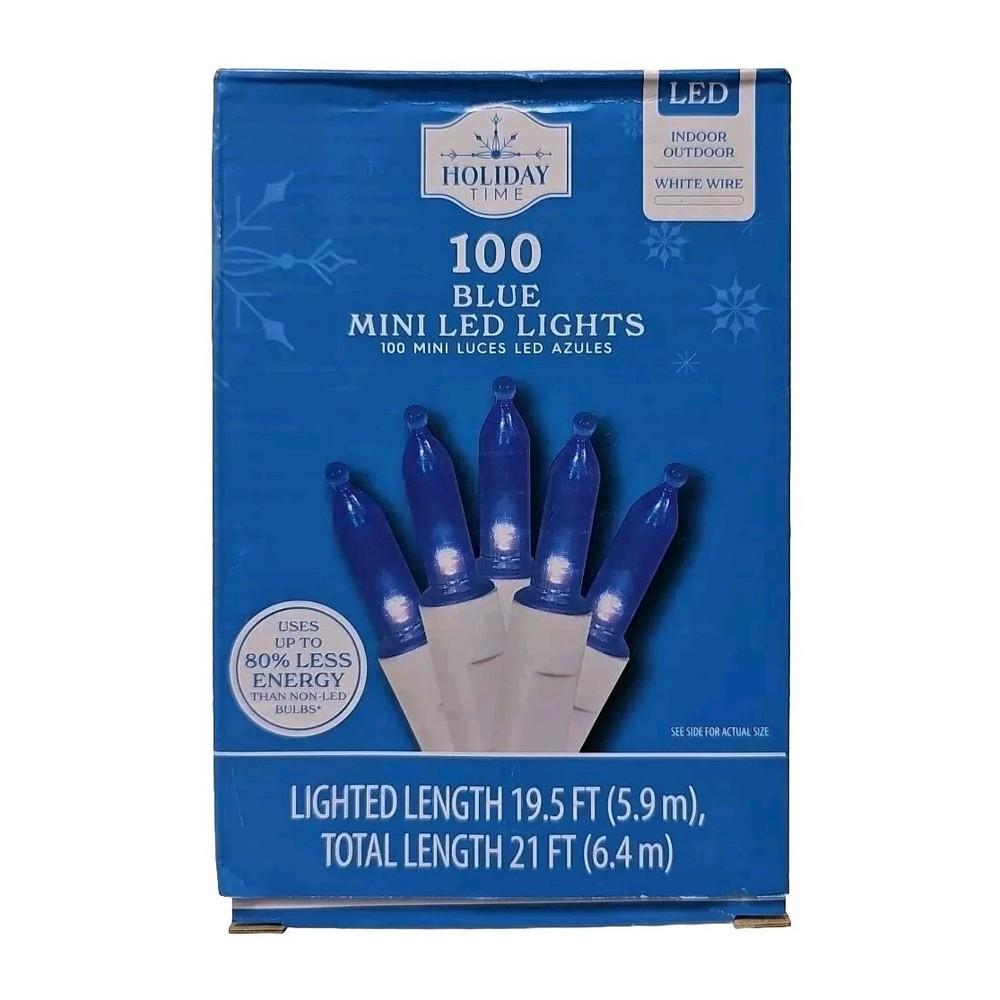 Holiday Time 100 Count Blue LED Mini Christmas Lights, with White Wire, 21 feet