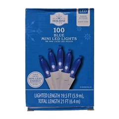 Holiday Time 100 Count Blue LED Mini Christmas Lights, with White Wire, 21 feet