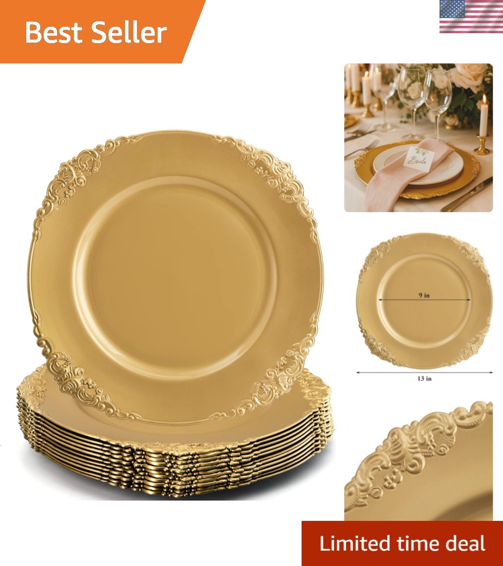 12 Pack Gold Charger Plates, 13" Round Dinner Charger Plates with Embossed Ri... gallery