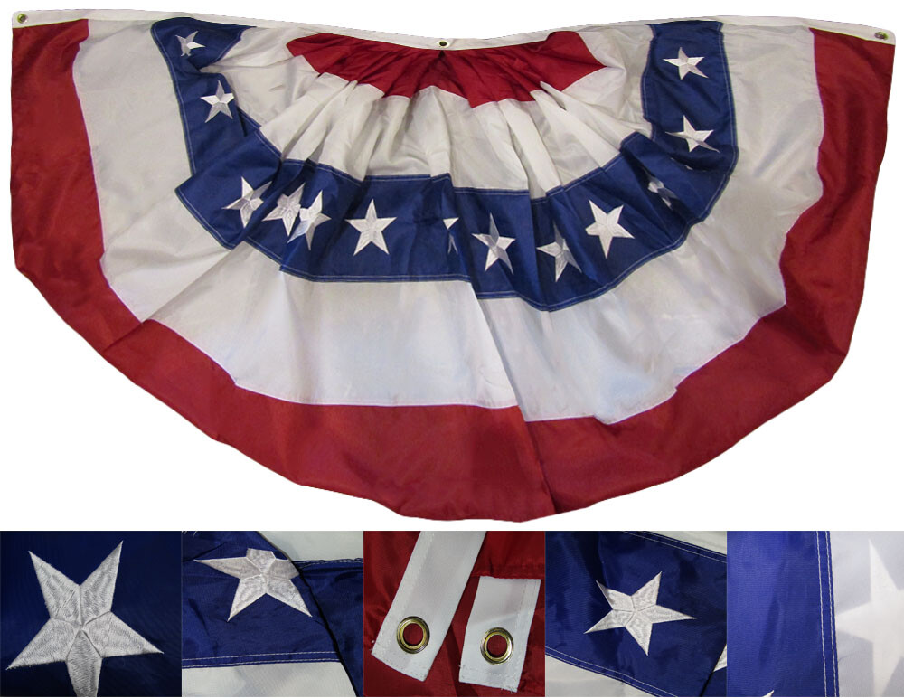 2X4 Ft American Flag Bunting Embroidered Stars Patriotic Pleated Half Fan Flags gallery