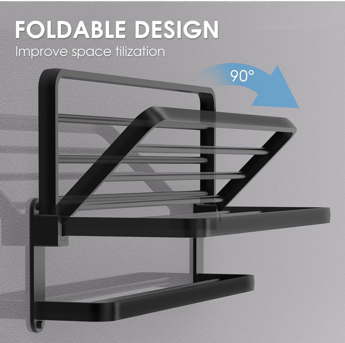 Bathroom Lavatory Towel Rack w/ Two Bars And Foldable Shelf 20 Inch Matte Black gallery