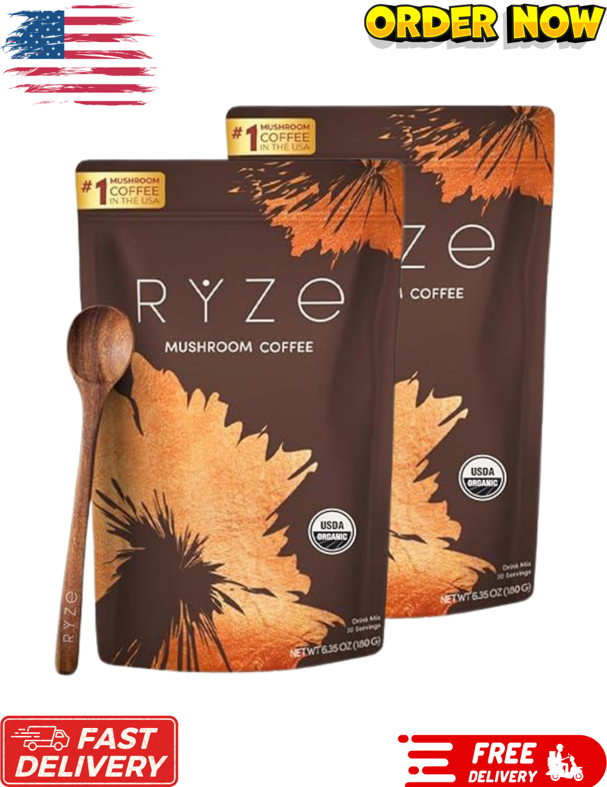 RYZE Mushroom Coffee, 6 Adaptogenic Mushrooms, USDA Organic Pack Of 2 gallery