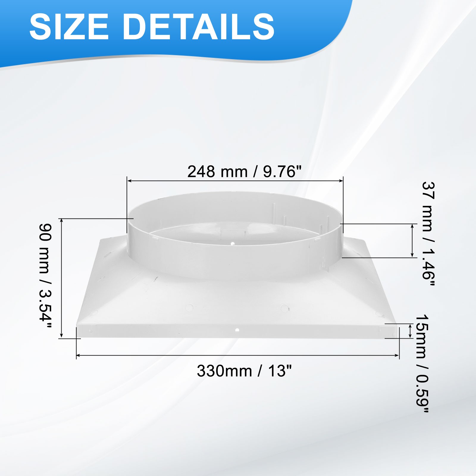 13" to 10" Duct Connector Flange Plastic Square to Round Straight Ceiling gallery