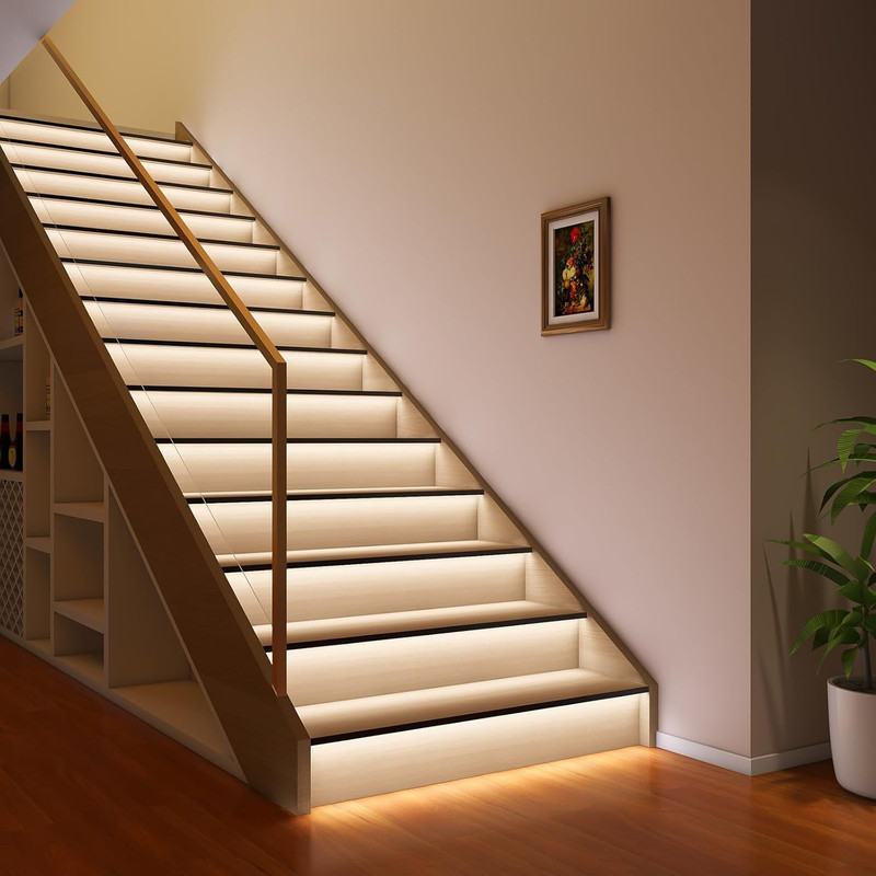 Smart Motion Sensor LED Stair Lights - 16 Steps, Cuttable 40" Strip, Cool White gallery