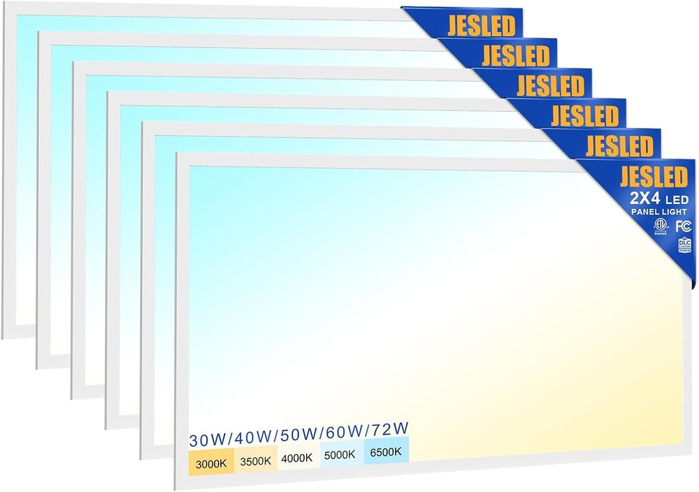 6PACK 2x4 LED Flat Panel Light Ceiling Fixture 5CCT 72W Dimmable for Office Shop