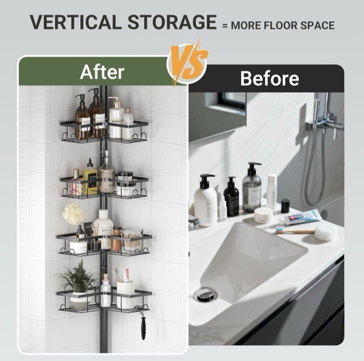 Corner Shower Caddy Tension Pole - 4-Tier Shower Corner Shelf for Bathtub gallery