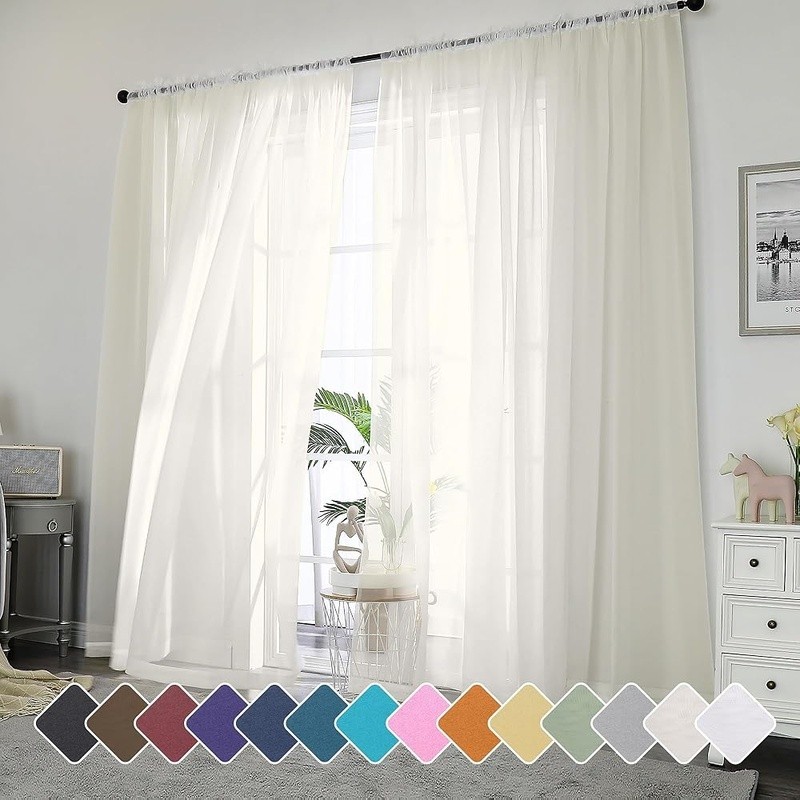 Durable Sheer Window Curtain Panels Light Filtering Soft Drapes Set of 2 New gallery
