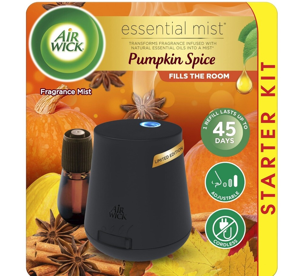 Air Wick Essential Mist Starter Kit Freshener Pumpkin Spice Fall Scent New