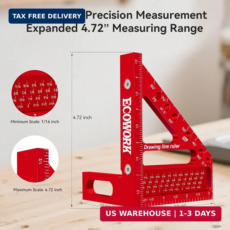 3D Multi-Angle Measuring Ruler Woodworking Square, High Precision Aluminum Alloy gallery