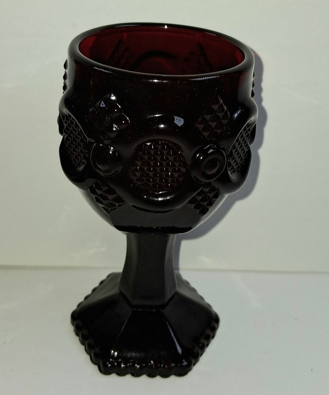 Vintage Avon CAPE COD Ruby Red Glass Gothic 8 Cordial Wine Glasses gallery