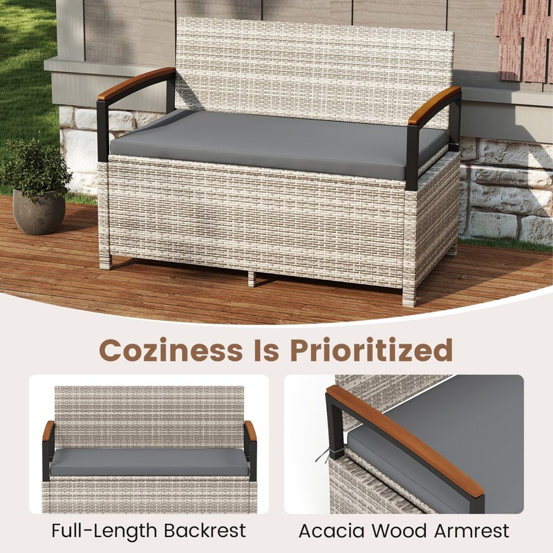 Outdoor Storage Bench Deck Box Patio Furniture with Cushion-Gray gallery