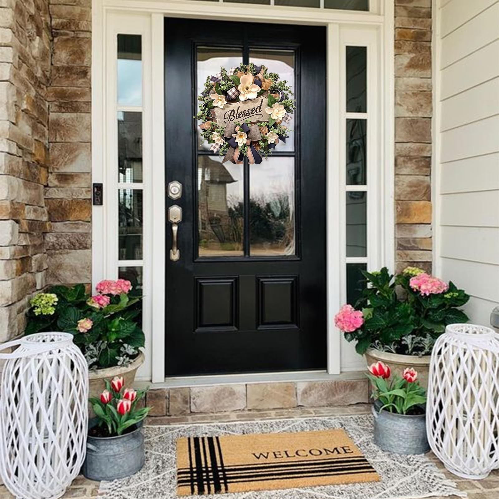 Spring Summer Wreath for Front Door,Farmhouse Magnolia Porch Decoration,Front... gallery