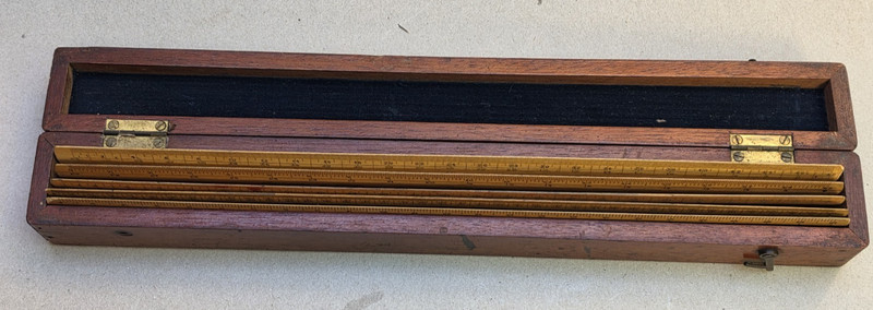 Antique Engine Divided 5 Ruler Set by Harding & Halden Sydney Cedar Case c.1915 gallery