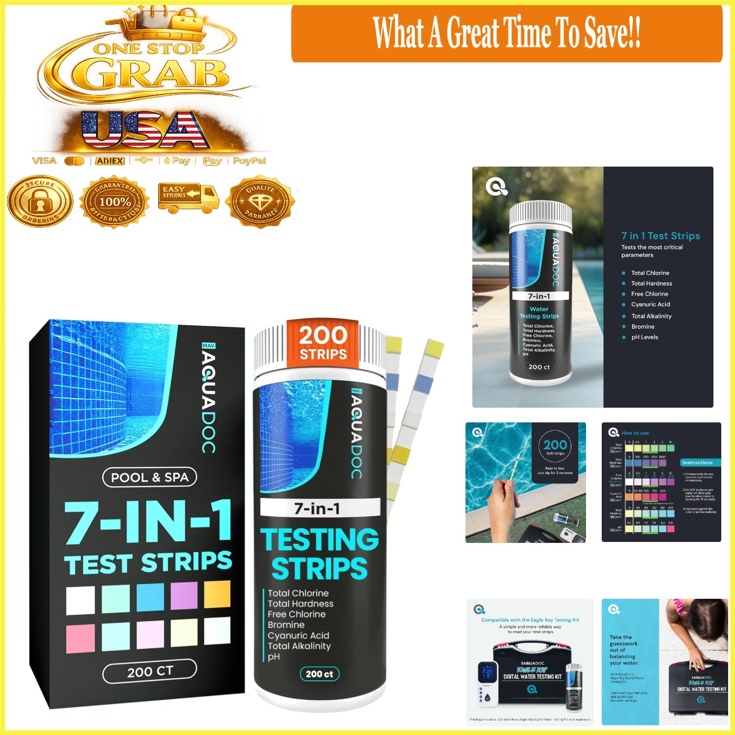 AquaDoc 7-in-1 Pool & Spa Strips 200 Count Water Testing Kit gallery