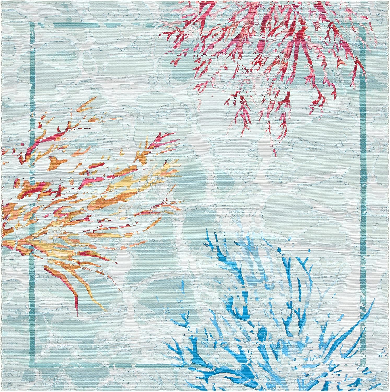 Teal & White Washable Outdoor Rug - 8' Square, Non-Shedding, Easy Clean gallery