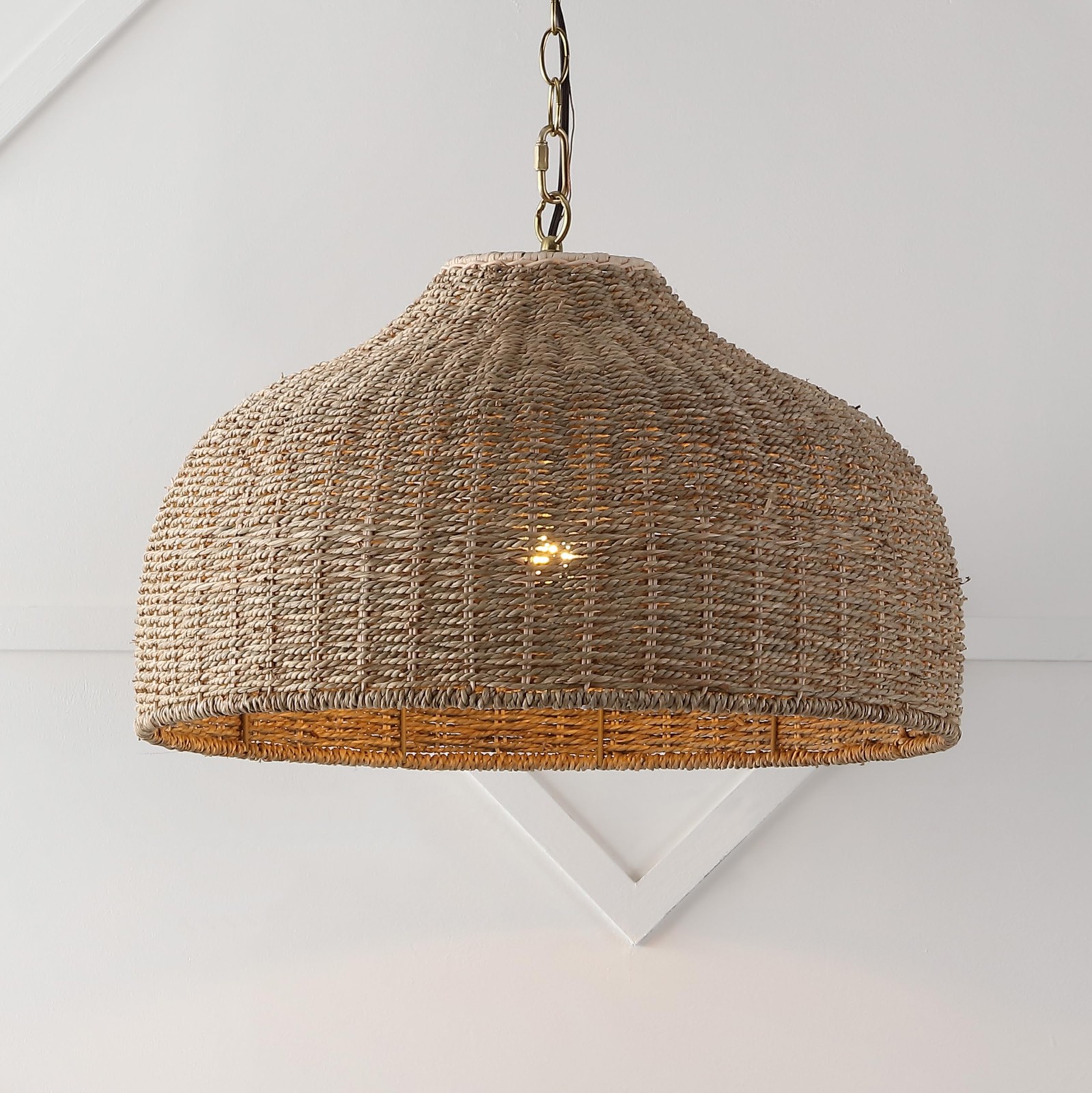 JONATHAN Y 20" Brown/Brass Gold 1Light Rattan and Iron Dome Pendant Light gallery