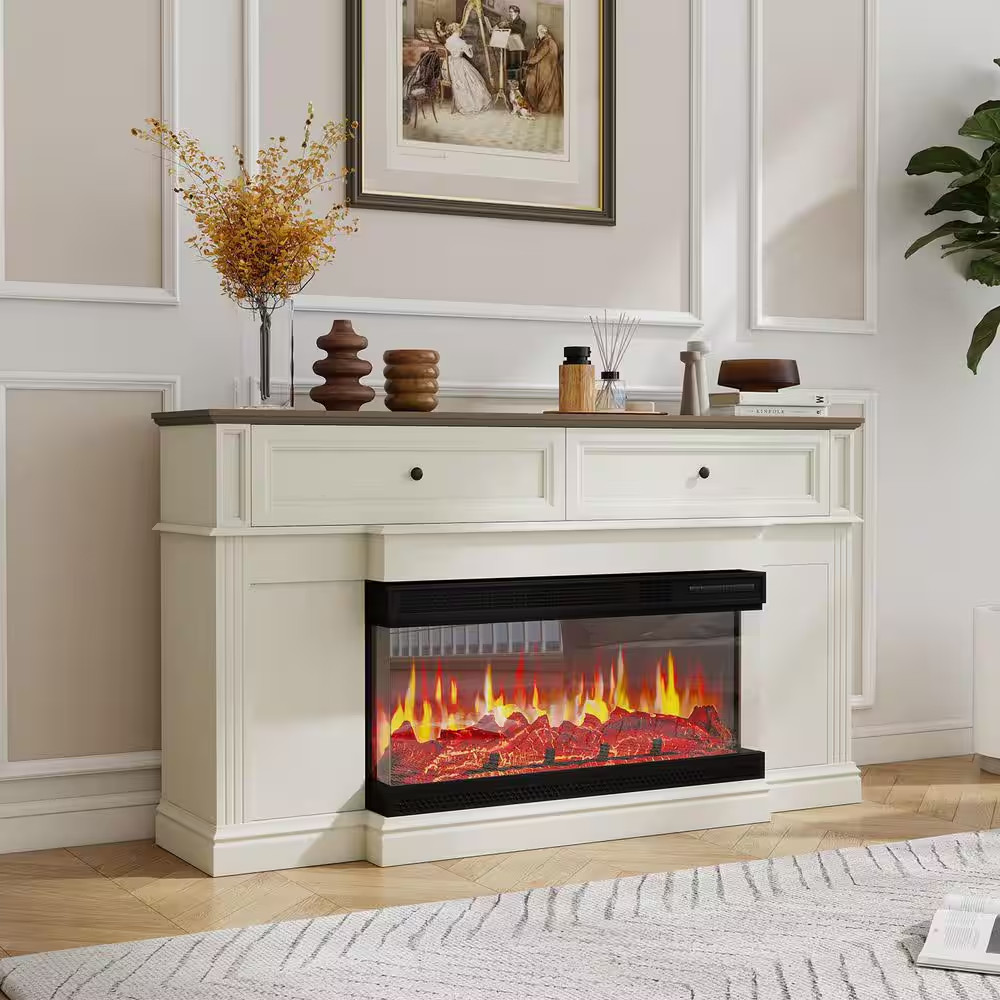 63 In. Freestanding Engineered Wood Electric Fireplace TV Stand in White gallery