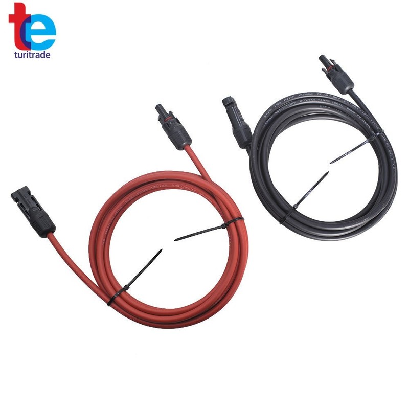 1 Pair Black + Red 10AWG Solar Panel Extension Cable Wire Connector 10 Feet gallery
